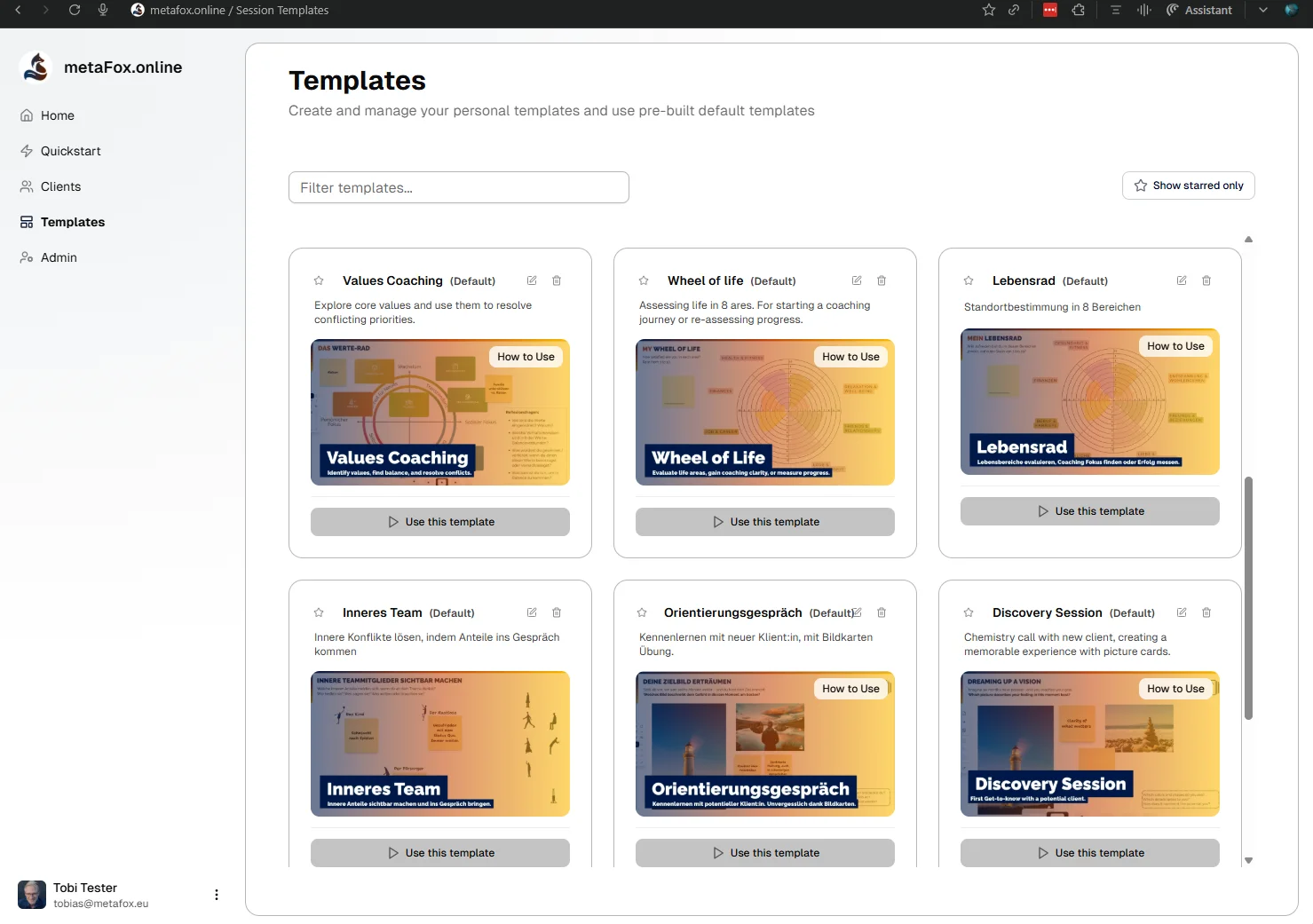 Session templates