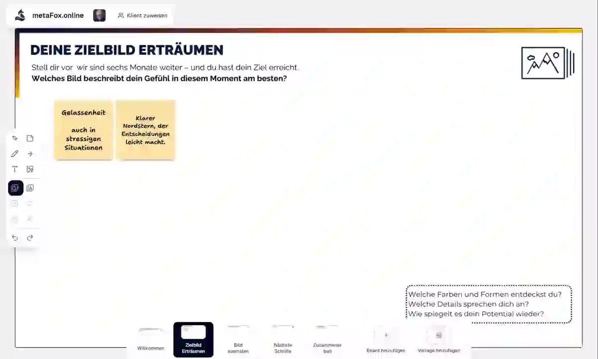 metaFox.online Anwendung - Whiteboard mit Coaching Tools